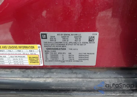 2014 Chevrolet Traverse 1Lt z USA, uszkodzony, nr VIN 1GNKVGKD8EJ275224